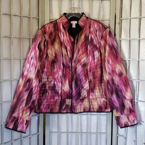 Chicos open jacket quilted pink water colors size 2
